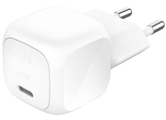 Belkin BoostCharge Compact 20W USB-C PD Fast Charging AC Charger for All iPhone 16 and iPhone 15 Models Samsung Galaxy S25, iPad, AirPods, and More - White
